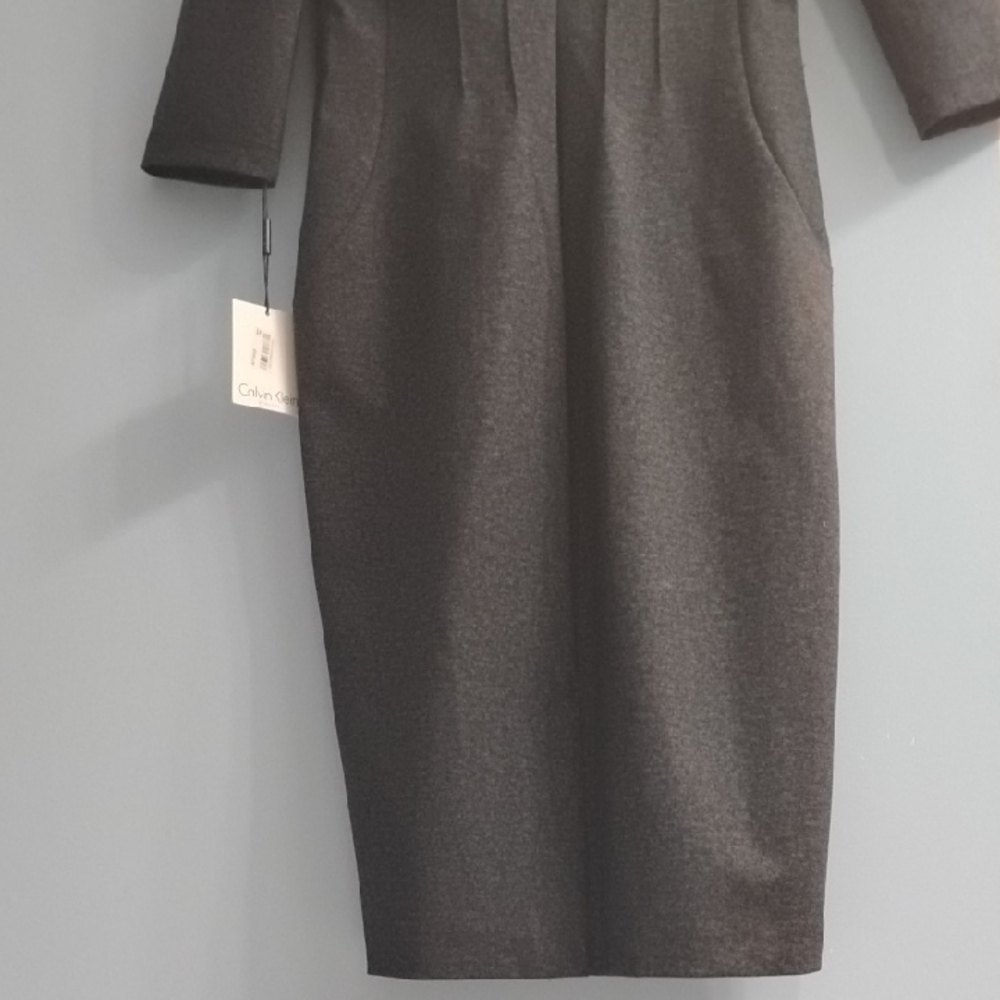 NWT ⭐ Elegant Calvin Klein Dark Gray Long Midi Dress Size 8 - Picture 7 of 7